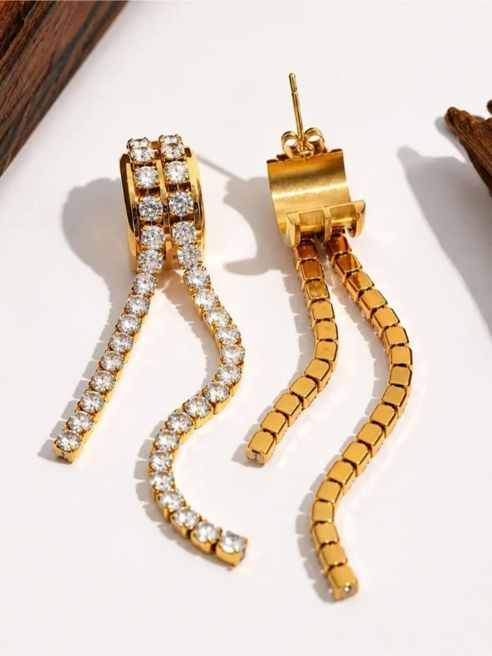 Gold Crystal Chain Drop Earrings